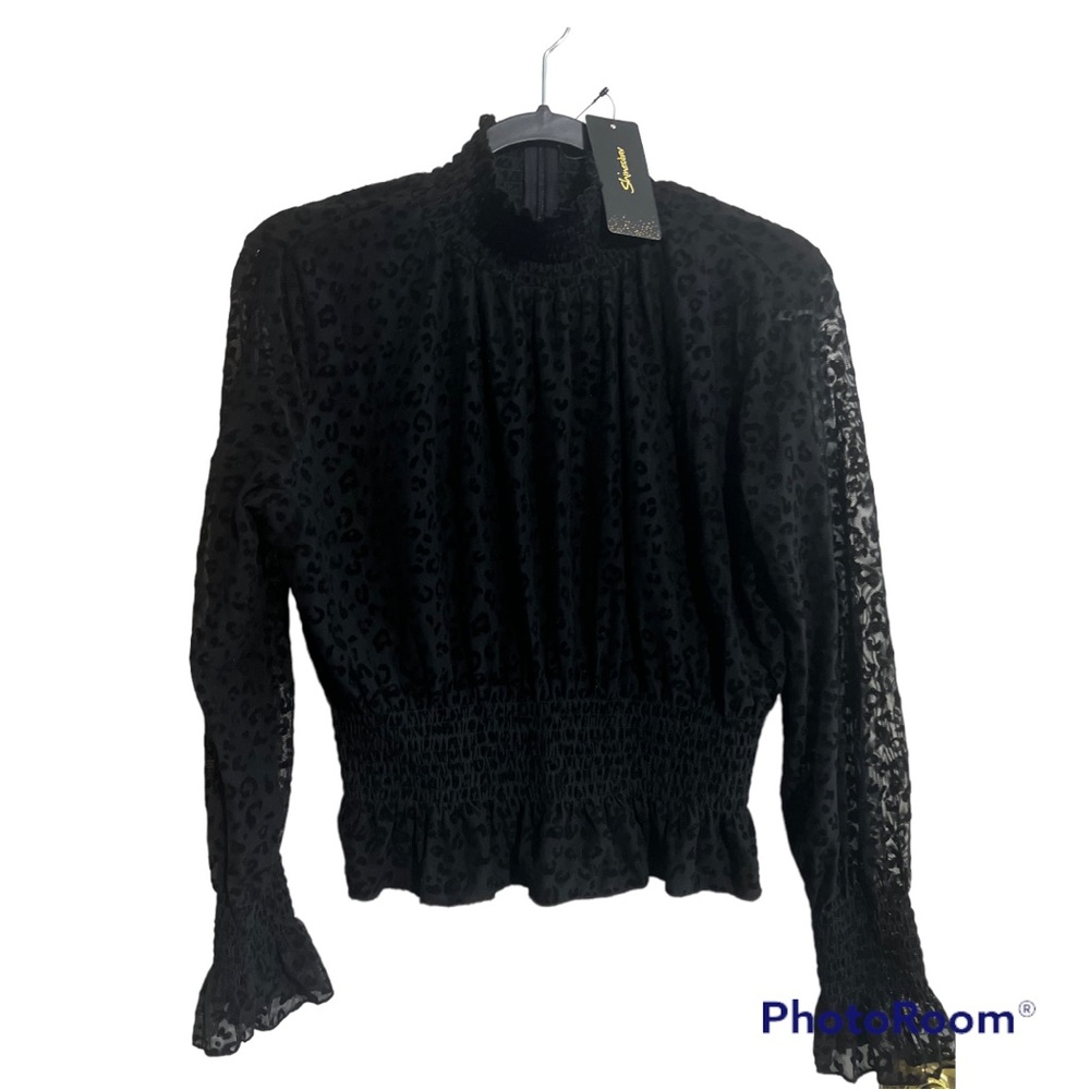 NWT Shinestar Ladies Black Long Sleeve Cheetah Print L